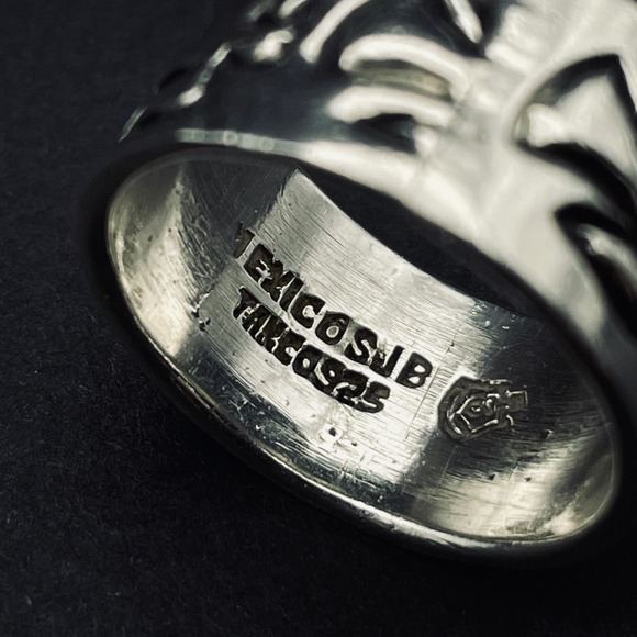 Taxco Bird Ring Size 7 Wide Band Eagle 3 Signed SJB - Picture 5 of 10